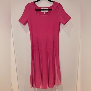 Pink Carolina Herrera New York Midi Dress Short Sleeve Scoop Neck Knit